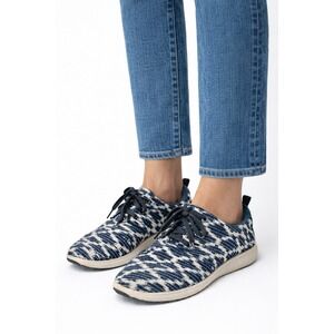 TOMS Women's Lace Up Sneakers Blue White Woven Textile Casual Shoes Comfort